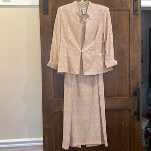 E132 Vintage Beige Dress w/ jacket (w/ sparkle) Mother of Bride Dorby Sz. 12